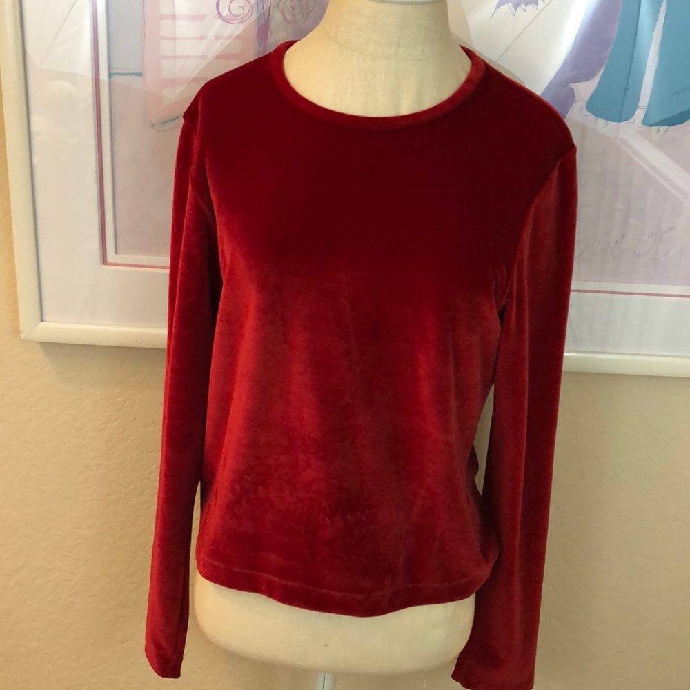 Limited America Red Velour Long Sleeve Top